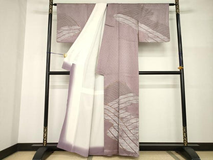 平和屋着物●訪問着　駒刺繍　流水文　金彩　正絹　逸品　AABI0811ck