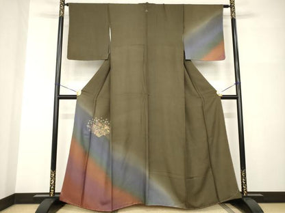 平和屋着物●訪問着　刺繍　草花文　暈し染め　金糸　正絹　逸品　未使用　AABI0813ck