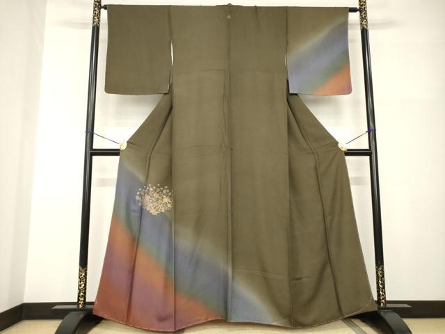 平和屋着物●訪問着　刺繍　草花文　暈し染め　金糸　正絹　逸品　未使用　AABI0813ck