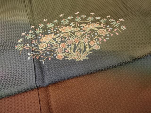 平和屋着物●訪問着　刺繍　草花文　暈し染め　金糸　正絹　逸品　未使用　AABI0813ck