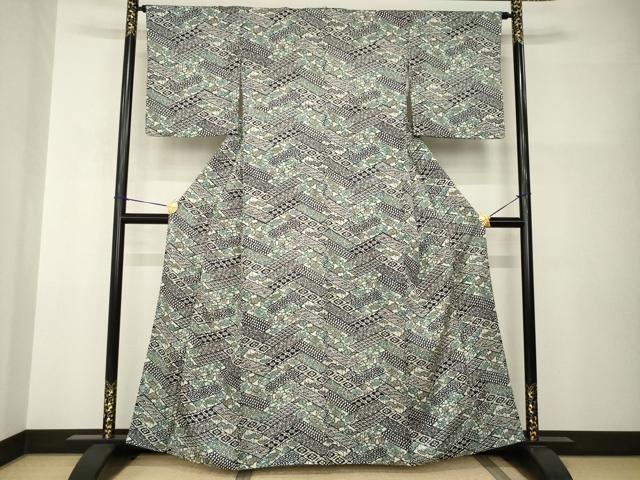 平和屋着物●上質な小紋　型染め　草花文　正絹　逸品　AABI0819ck