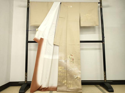 平和屋着物●訪問着　地紙花文　金彩　ロング丈　正絹　逸品　AABI0820ck