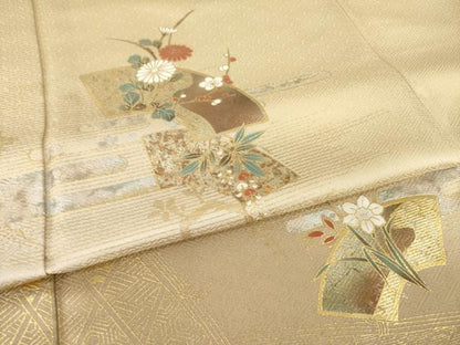 平和屋着物●訪問着　地紙花文　金彩　ロング丈　正絹　逸品　AABI0820ck