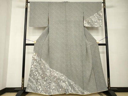 平和屋着物●訪問着　辻が花　舞花文　黒地　正絹　逸品　AABI0821ck