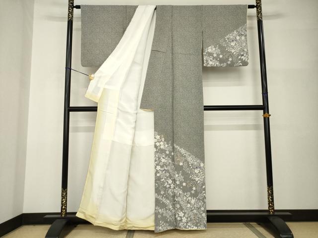 平和屋着物●訪問着　辻が花　舞花文　黒地　正絹　逸品　AABI0821ck