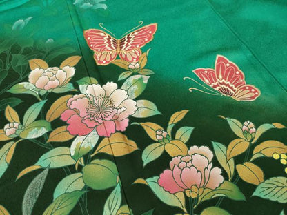 平和屋着物●豪華振袖　花蝶文　正絹　逸品　AABI0827ck