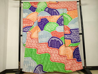 平和屋着物●豪華振袖　総絞り　吉祥文　正絹　逸品　AABI0828ck