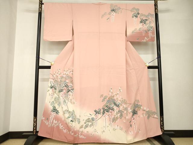 平和屋着物●訪問着　枝垂れ花文　松　暈し染め　正絹　逸品　AABI0830ck
