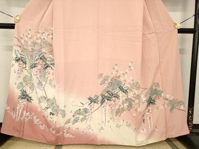 平和屋着物●訪問着　枝垂れ花文　松　暈し染め　正絹　逸品　AABI0830ck