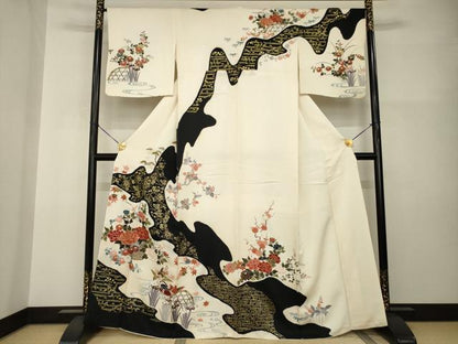 平和屋着物●訪問着　友禅　絞り　鴛鴦流水文　正絹　逸品　AABI0831ck