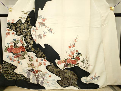 平和屋着物●訪問着　友禅　絞り　鴛鴦流水文　正絹　逸品　AABI0831ck