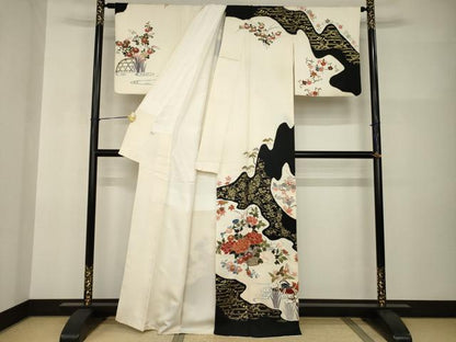 平和屋着物●訪問着　友禅　絞り　鴛鴦流水文　正絹　逸品　AABI0831ck