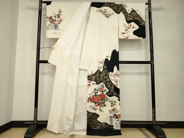 平和屋着物●訪問着　友禅　絞り　鴛鴦流水文　正絹　逸品　AABI0831ck