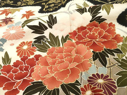 平和屋着物●訪問着　友禅　絞り　鴛鴦流水文　正絹　逸品　AABI0831ck