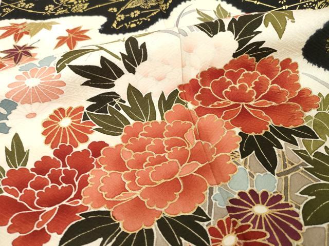 平和屋着物●訪問着　友禅　絞り　鴛鴦流水文　正絹　逸品　AABI0831ck