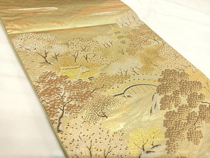 平和屋着物◎六通柄袋帯　風景文　金銀糸　正絹　逸品　AABI0841yx