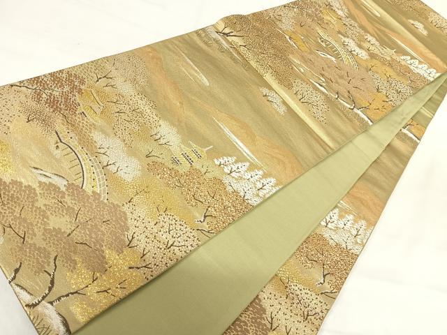 平和屋着物◎六通柄袋帯　風景文　金銀糸　正絹　逸品　AABI0841yx