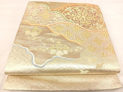 平和屋着物◎太鼓柄袋帯　唐織　花唐草文　金銀糸　正絹　逸品　AABI0844yx