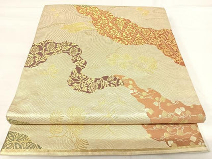 平和屋着物◎六通柄袋帯　唐織　道長花文　金糸　正絹　逸品　AABI0845yx