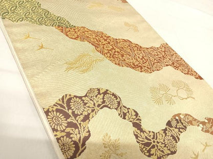 平和屋着物◎六通柄袋帯　唐織　道長花文　金糸　正絹　逸品　AABI0845yx