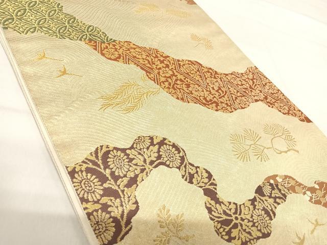 平和屋着物◎六通柄袋帯　唐織　道長花文　金糸　正絹　逸品　AABI0845yx