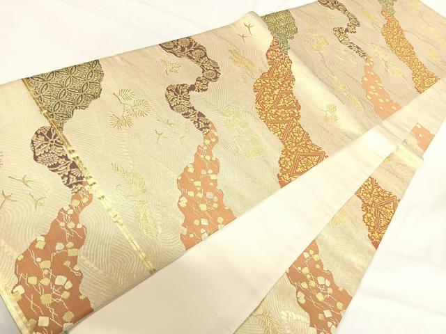 平和屋着物◎六通柄袋帯　唐織　道長花文　金糸　正絹　逸品　AABI0845yx