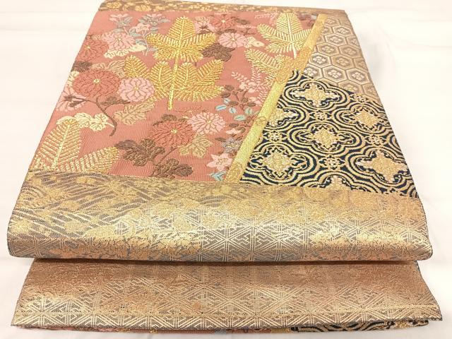 平和屋着物◎佐賀錦　太鼓柄袋帯　唐織　吉祥花文　金銀糸　正絹　逸品　AABI0849yx