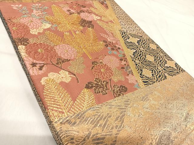 平和屋着物◎佐賀錦　太鼓柄袋帯　唐織　吉祥花文　金銀糸　正絹　逸品　AABI0849yx