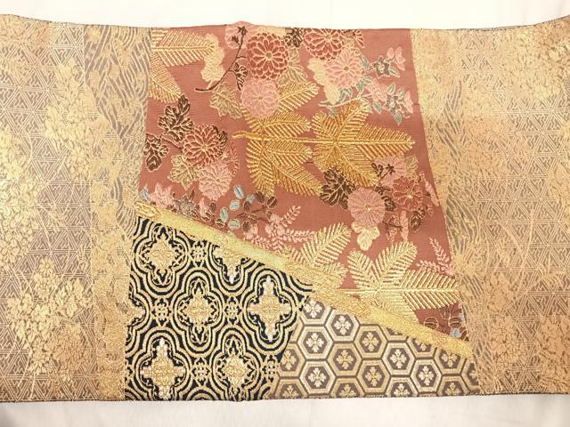 平和屋着物◎佐賀錦　太鼓柄袋帯　唐織　吉祥花文　金銀糸　正絹　逸品　AABI0849yx