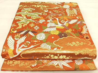平和屋着物◎六通柄袋帯　唐織　飛鶴花宝尽くし　金糸　正絹　逸品　AABI0851yx