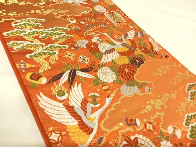 平和屋着物◎六通柄袋帯　唐織　飛鶴花宝尽くし　金糸　正絹　逸品　AABI0851yx