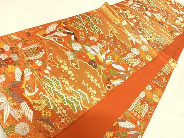 平和屋着物◎六通柄袋帯　唐織　飛鶴花宝尽くし　金糸　正絹　逸品　AABI0851yx