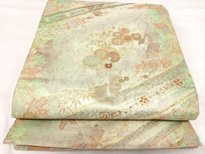 平和屋着物◎六通柄袋帯　草花文　金銀糸　正絹　逸品　AABI0856yx