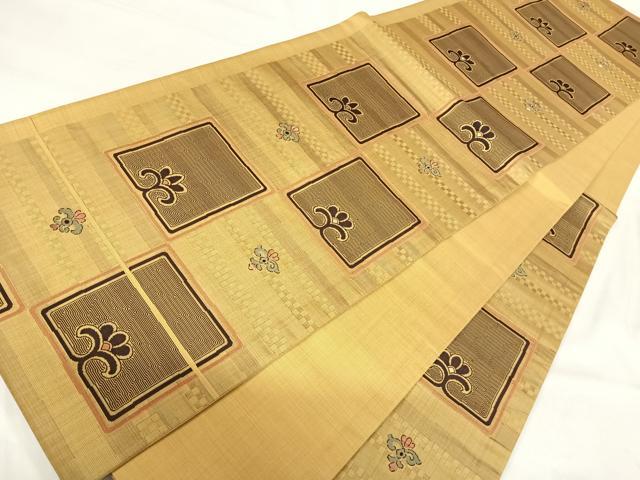 平和屋着物◎六通柄袋帯　陶漆　色紙花文　正絹　逸品　AABI0864yx