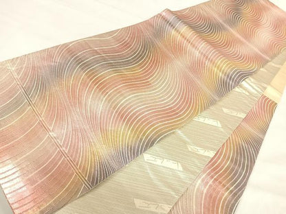 平和屋着物◎六通柄袋帯 よろけ縞 金銀糸 正絹 逸品 AABI0865yx