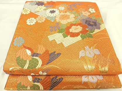 平和屋着物◎佐賀錦　六通柄袋帯　唐織　鴛鴦花文　金糸　正絹　逸品　AABI0867yx