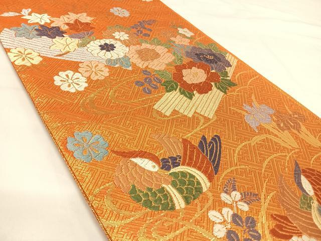 平和屋着物◎佐賀錦　六通柄袋帯　唐織　鴛鴦花文　金糸　正絹　逸品　AABI0867yx