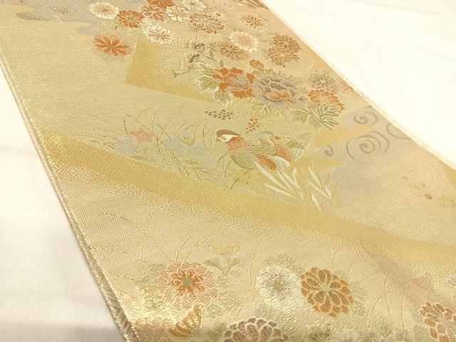 平和屋着物◎本佐賀錦 六通柄袋帯 九百錦 鴛鴦花文 金糸 正絹 逸品 AABI0870yx
