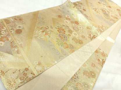 平和屋着物◎本佐賀錦 六通柄袋帯 九百錦 鴛鴦花文 金糸 正絹 逸品 AABI0870yx
