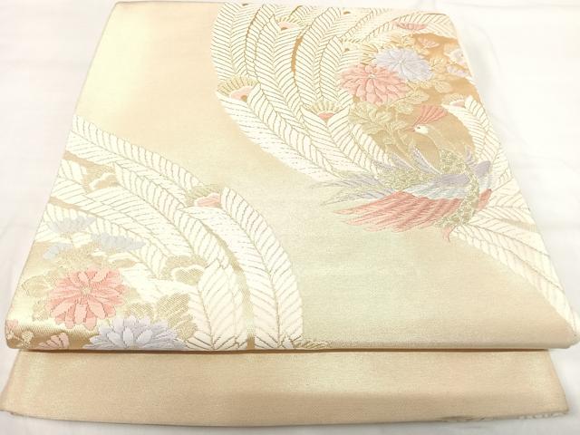 平和屋着物◎西陣 六通柄袋帯 唐織 孔雀花文 金糸 正絹 逸品 AABI0874yx