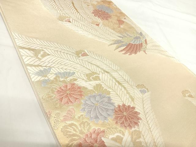 平和屋着物◎西陣 六通柄袋帯 唐織 孔雀花文 金糸 正絹 逸品 AABI0874yx