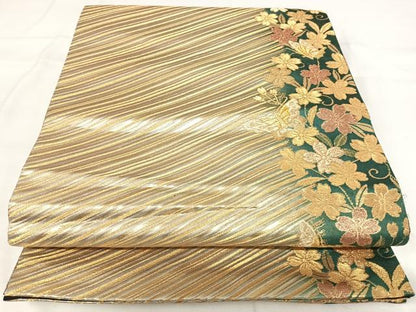 平和屋着物◎六通柄袋帯 花蝶文 金糸 正絹 逸品 AABI0877yx