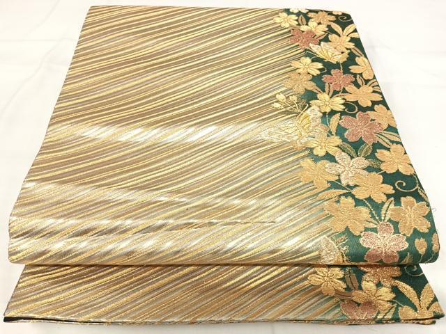 平和屋着物◎六通柄袋帯 花蝶文 金糸 正絹 逸品 AABI0877yx