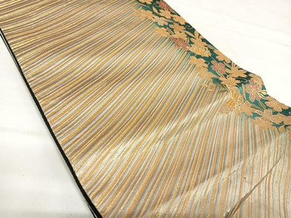 平和屋着物◎六通柄袋帯 花蝶文 金糸 正絹 逸品 AABI0877yx