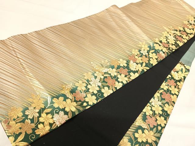 平和屋着物◎六通柄袋帯 花蝶文 金糸 正絹 逸品 AABI0877yx