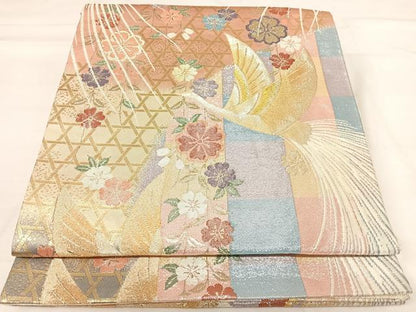 平和屋着物◎佐賀錦 六通柄袋帯 鳳凰花文 金銀糸 正絹 逸品 AABI0879yx