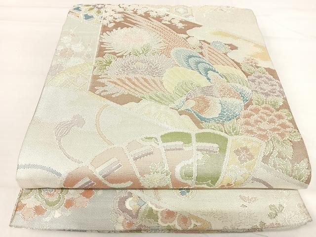 平和屋着物◎本箔佐賀錦 六通柄袋帯 孔雀花文 金銀糸 正絹 逸品 AABI0880yx