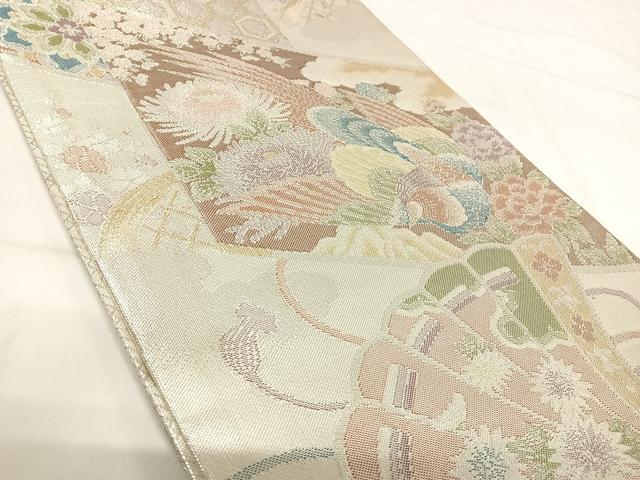 平和屋着物◎本箔佐賀錦 六通柄袋帯 孔雀花文 金銀糸 正絹 逸品 AABI0880yx