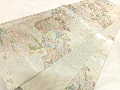 平和屋着物◎本箔佐賀錦 六通柄袋帯 孔雀花文 金銀糸 正絹 逸品 AABI0880yx