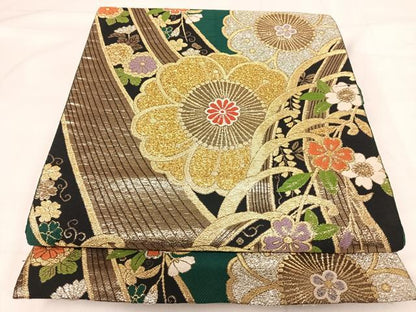 平和屋着物◎六通柄袋帯 唐織 立波花文 金銀糸 正絹 逸品 AABI0883yx